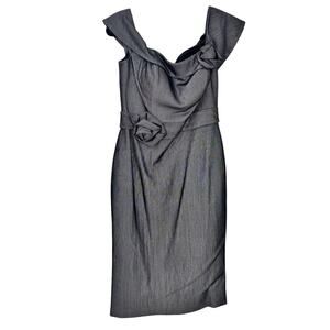 Janique Women's Lined Off The Shoulder Rosette Mini Dress Gray Size 4 NWOT
